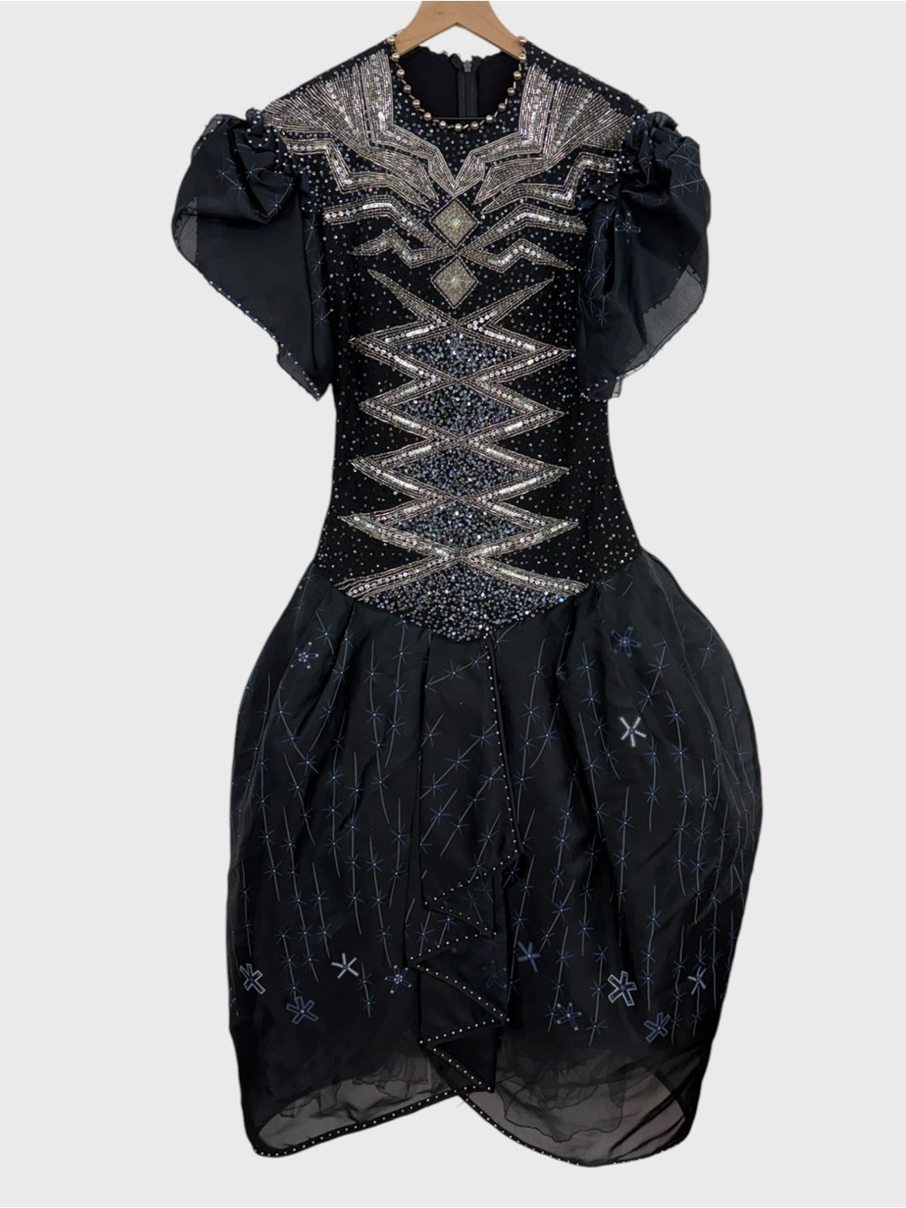 Zandra Rhodes Vintage If you Wish Upon a Star Beaded Sequin Full Skirt Dress